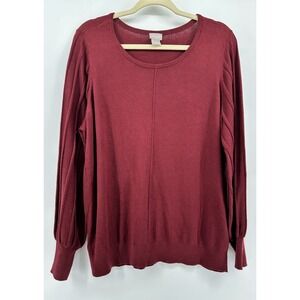 Chicos Women's Size 3 XLarge Maroon Soft 5% Cashmere Fall Sweater Rib Sleeves
